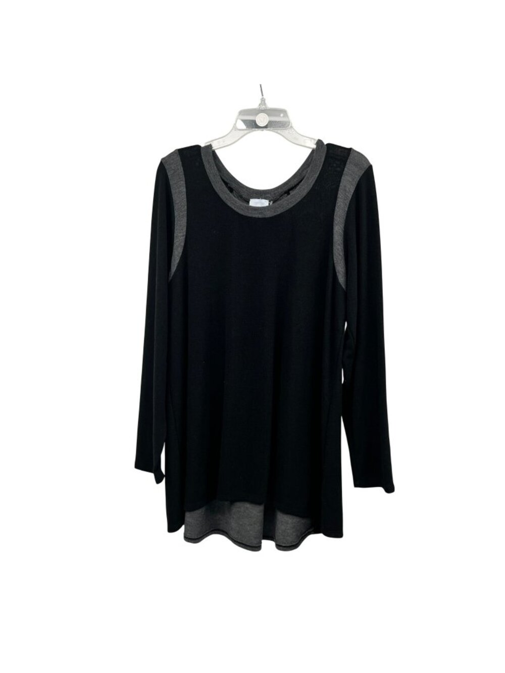 DB Sunday Womens Pullover Top Long Sleeve Black/Gray Size 1X